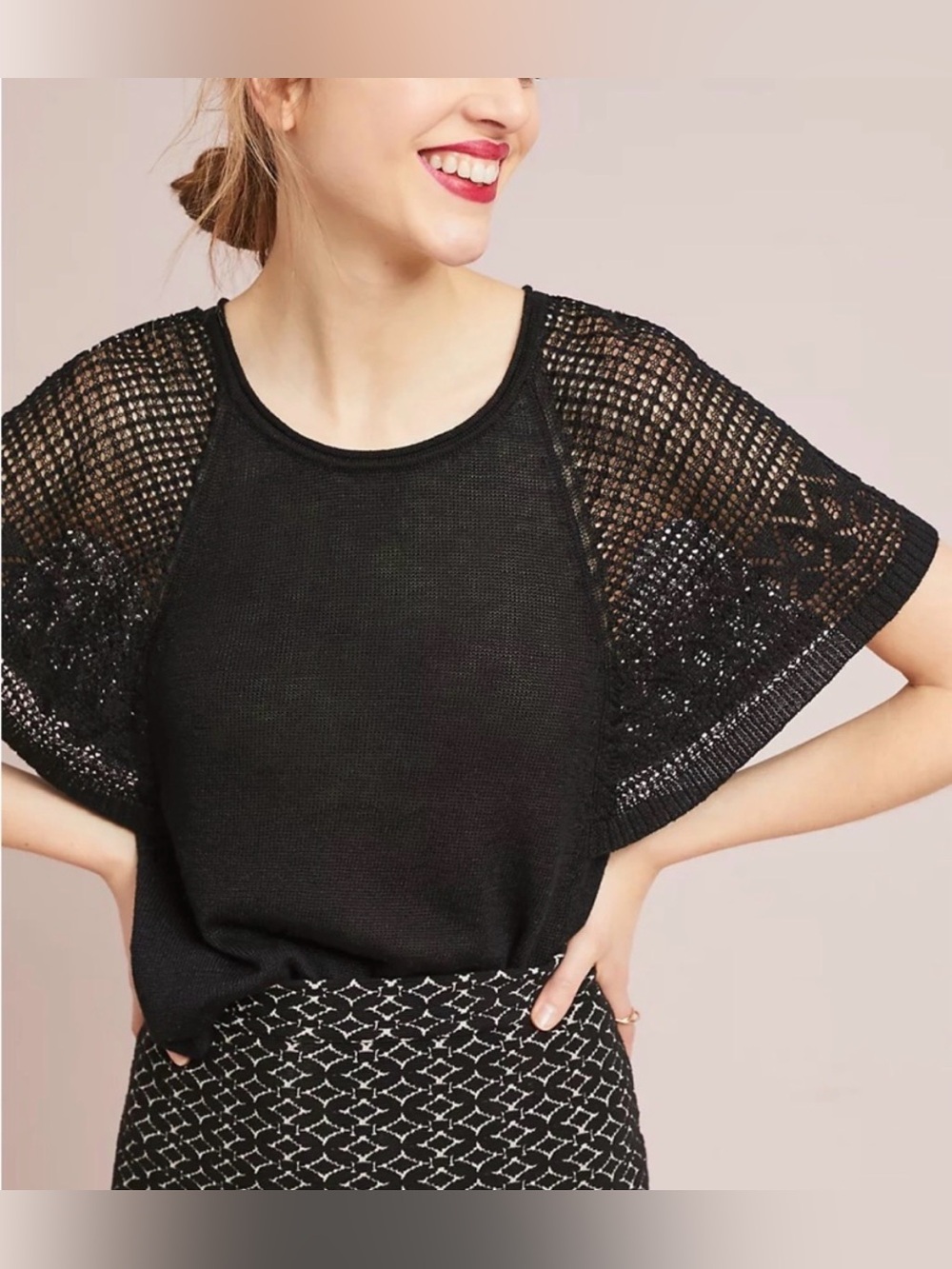 Meadow Rue By Anthropologie Linen Blend Boho Pointelle Sweater Open Knit Top S